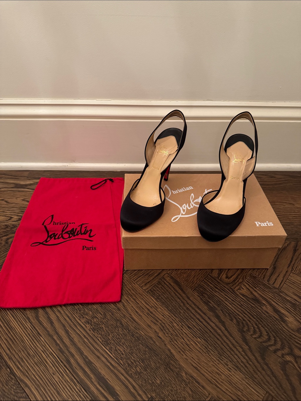 Christian Louboutin Picador 100 Crepe Satin Black Satin Slingback Pumps